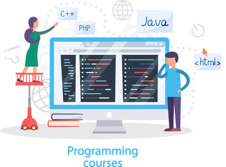 Programming courses online education, coding learning. Information technology teaching, IT lessons...