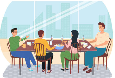 People playing board game at home. Men and women friendly family or good friends with logic game on weekend together eating candies and playing cards in apartment, Family fun activity, entertainmentのイラスト素材