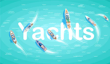 Yachts maritime ships at sea, shipping boats top view. Water transport sail boat regatta event ocean...
