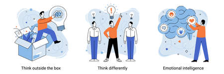 Motivational creative metaphor with quote think outside the box think differently emotional...
