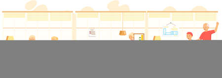 Elderly man and woman surfing internet together at home. Seniors adult people are using technologies. Happy old couple watching video on laptop. Grandparents sitting with smartphone in living roomのイラスト素材