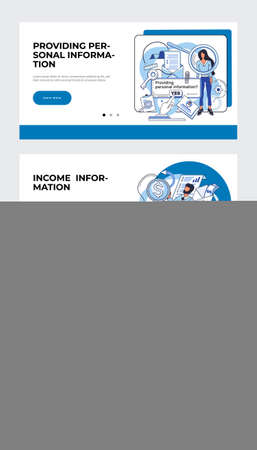 People provide and update personal information, registration claim documents, metaphors set. Tax filing, report your income information. Tax credits and expenses, financial report. Creative metaphorのイラスト素材