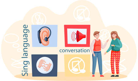 Sign language conversation modern teaching method. Education for people with disabilities. Webinar...