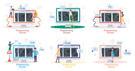 Programming courses online education, coding learning. Information technology teaching, IT lessons...