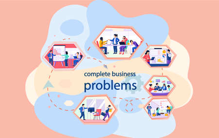 Complete business problems scheme. Colleagues working with business issues solving. People...