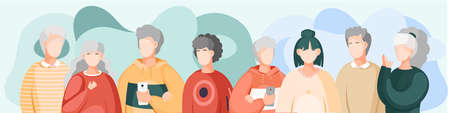 Group of people standing together community and togetherness concept, diversity portrait. Characters...