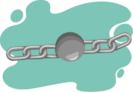 Old fashioned or retro ball and iron chain concept illustration for detention or imprisonment....