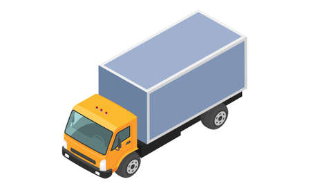 Delivery truck isolated on white background. Wagon with trailer for transporting goods worldwide. Vehicle for transportation and shipping. Delivery of parcels by transport. Postal cargo truckのイラスト素材