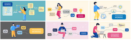 Programmer engineering and coding. Programmer working on code for web app development on computer....