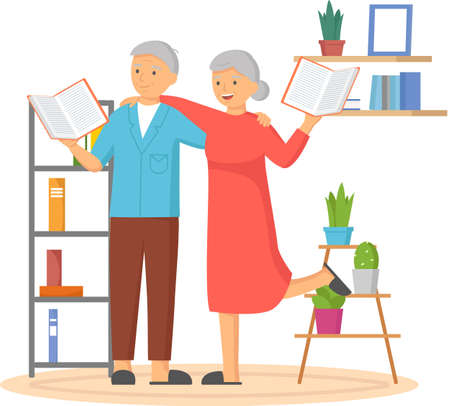 Reading people flat character set with books magazines literature isolated vector illustration. Young male and female readers dressed in trendy clothes relaxing at home with books or textbooksのイラスト素材