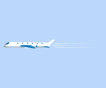 Airplane on blue background. Isolated vector illustration. Air transport, travel, flight. Graphic aircraft icon style design. Aviation concept sphere. For advertisement banner, website pictureのイラスト素材