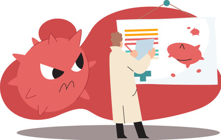 Antivirus vaccine. Scientists conducting scientific researches, laboratory assistants test tubes working in medical lab researchers making chemical experiments test liquids and equipment. Virus in labのイラスト素材