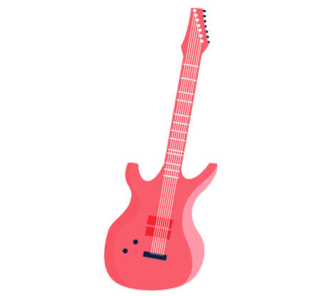 Pink electric guitar, classic musical instrument musician rocker band isolated on white background. Electronic music equipment with strings and fret board for playing notes and sounds at rock concertのイラスト素材