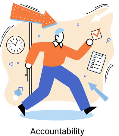 Financial administration, examiner conducts an audit checks statements in documents, accountability concept with character. Company tax and account. Capital markets, trading, e-commerce, accountingのイラスト素材