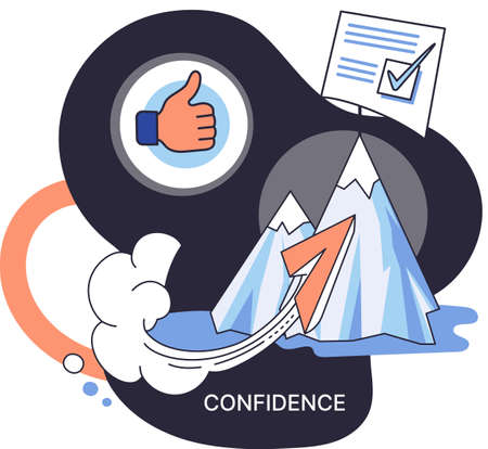 Self confidence concept. Person has private conversation metaphor. Brave confident. Trust property, reassuring partnerships, conviction. Protection of intellectual property. Confidential dataのイラスト素材