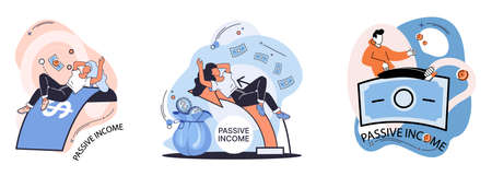 Passive income metaphor, interest on deposits, dividends, investing, online monetization. Profit, money from investments. Remote job and freelancing. Idea of financial growth and business developmentのイラスト素材