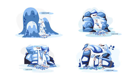 Idea of financial growth and business development. Business investment and profit increase, financial literacy courses. Waterfall with money dollar bills. Cash flow stable income. Money flows metaphorのイラスト素材
