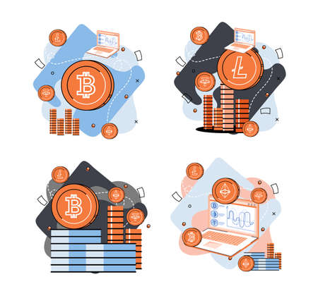 Cryptocurrency marketplace metaphor. Cryptocurrency investing platform. Bitcoin stock exchange online wallet and payments, digital money transactions. Crypto trading strategies. Exchange platformのイラスト素材