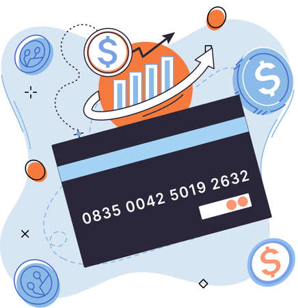 Online banking technology. Concept of electronic payment and transaction. Bank card and dollar coin. Accumulation of funds, wealth. Passive income, sending money, investment strategy, saving accountのイラスト素材
