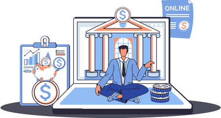 Digital transaction with character doing web money transfers and deposits. Online bank payment wire transaction and cashback concept. Save money technology processing. Online banking systemのイラスト素材