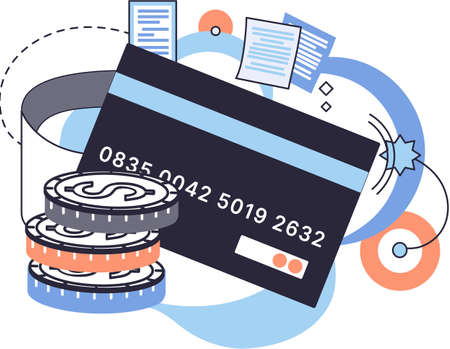 Online banking technology. Concept of electronic payment and transaction. Bank card and dollar coin. Accumulation of funds, wealth. Passive income, sending money, investment strategy, saving accountのイラスト素材