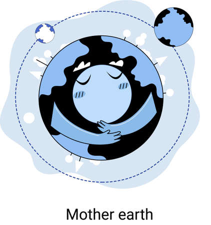 International Mother Earth Day. Environmental problems and ecological protection. Universal symbolic holiday of love and care for our common home. Relationship between planet its ecosystems and humansのイラスト素材