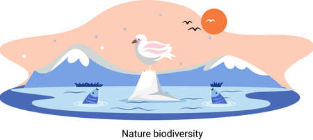 Biodiversity in nature as environment variety of life on Earth planet. Saving wildlife ecosystem concept. Protection and care of flora and fauna, eco friendly human activity, global warming problemのイラスト素材