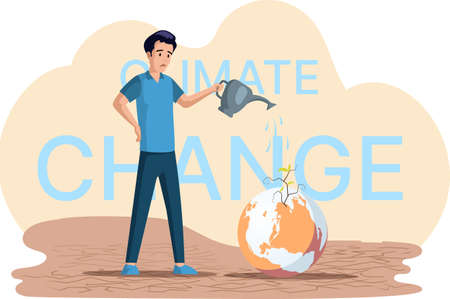 Concept of global warming, climate change, emissions destroy atmosphere and air, natural disaster, deforestation, global heating, lack of plants and drought. Environmental catastrophe on planetのイラスト素材