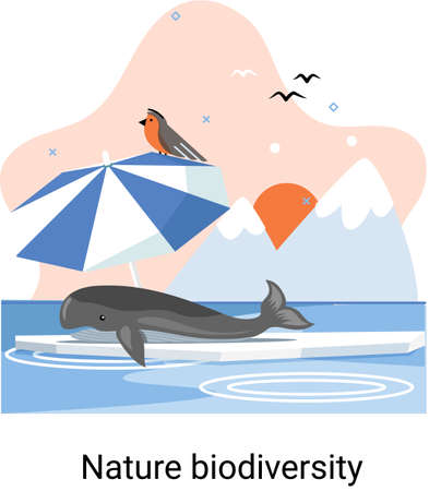 Biodiversity in nature as environment variety of life on Earth planet. Saving wildlife ecosystem concept. Protection and care of flora and fauna, eco friendly human activity, global warming problemのイラスト素材