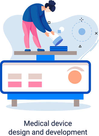 Medical device design and development metaphor with scientist develop research appliance, equipment and experiment. Laboratory diagnostic service chemistry clinic laboratories, pharmaceutical researchのイラスト素材