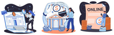 Online banking metaphor, financial consulting, saving account. Mobile payment, cash transactions. Mobile money transfer app. E-money, bank deposit. Digital wallet. Cash investment, payment processingのイラスト素材