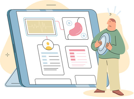 Online medical consultation and support metaphor. Online doctor. Healthcare services, Ask doctor. Tele medicine e-health service. Therapist videocalling phone screen. Diagnosis treatment of patientsのイラスト素材