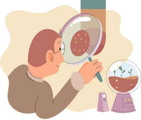 Soil analysis and earth pollution metaphor or structure control. Nutrients microorganism composition research ground layer structure sample. Soil laboratory test. Scientist measuring levels statusのイラスト素材