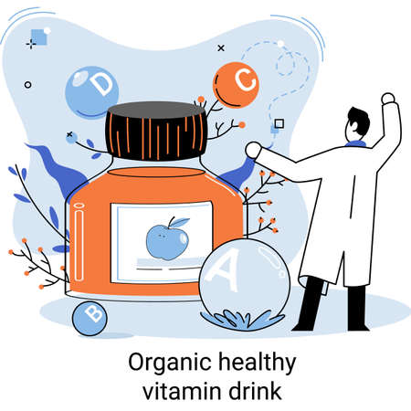 Organic and vitamin full beverage. Vegan detox food and drink. Therapeutic smoothie as healthy diet cocktail, herbal nourishment. Raw ingredient blend, nutrition for energy and diet natural juiceのイラスト素材