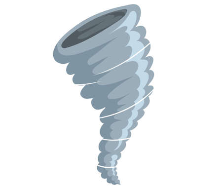 Tornado air vortex. Bad weather and climate change, death funnel. Natural catastrophe phenomenon. Destructive twister natural phenomenon with strong wind. Natural disaster thunderstorm, windstormのイラスト素材
