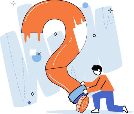 Question mark, obtaining information of interest. Problem and solution concept metaphor. FAQ help. Decision of information task, ask questions and receive answers, paint ladge sign decision of doubtsのイラスト素材