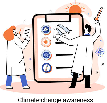 Change climate awareness metaphor, saving planet, World Environment Day, global warming ecological problems. human-induced observed and projected long-term changes mean climate. Nature saving strategyのイラスト素材