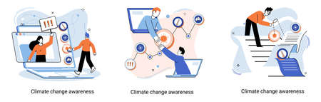 Change climate awareness metaphor, saving planet, World Environment Day, global warming ecological problems. human-induced observed and projected long-term changes mean climate. Nature saving strategyのイラスト素材