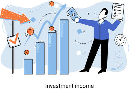 Investment, saving money and finance growth business concept metaphor. Analyzes charts and indicators of income growth. Investment income from securities and other non-commercial investments dividendsのイラスト素材