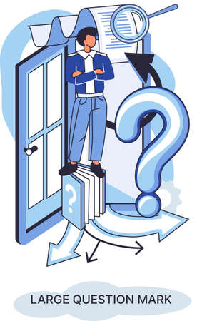 Ladge question mark metaphor. Problem and solution concept, question mark. Ask questions and receive answers. Online support center. Solving complex issues, why sign forum. FAQ frequently asked helpのイラスト素材