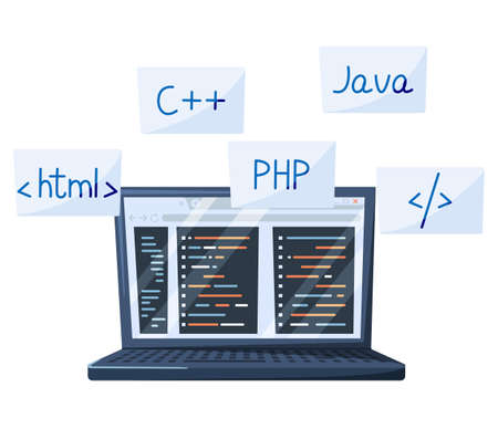 Programmer engineering and coding. Programmers working on web development on computers. Concept of...