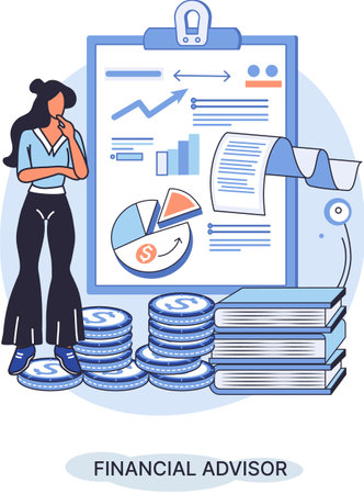 Financial advisor giving advice investment money market analysis management planning for customer. Fiscal consultant professional in finance. Business development successful vested interests metaphorのイラスト素材