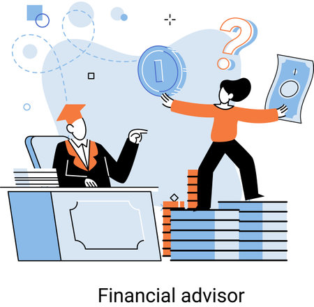 Financial advisor giving advice investment money market analysis management planning for customer. Fiscal consultant professional in finance. Business development successful vested interests metaphorのイラスト素材