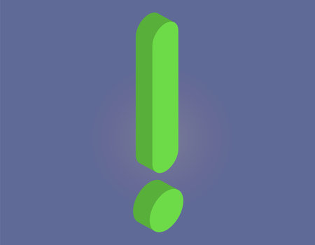 Exclamation mark exclamation point sign or warning and attention icon in flat style. Symbol to express astonishment, strong feeling, excitement. Risk or safety signal, green element, danger markのイラスト素材