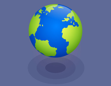 Flat planet Earth icon. World Globe with continents seas and oceans. Mainlands silhouettes on blue planet surface vector illustration for banner, web and mobile, infographics, geographic featuresのイラスト素材