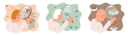 Soil analysis and earth pollution metaphor or structure control. Nutrients microorganism composition research ground layer structure sample. Soil laboratory test. Scientist measuring levels statusのイラスト素材