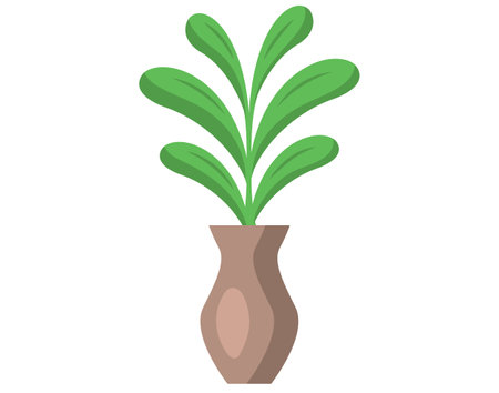 Pot with houseplant isolated at white background. Vector flowerpot of decorative green plant with long leaves in ceramic pot. Indoor plant concept of domestic greenery. Icon for home interior plantのイラスト素材