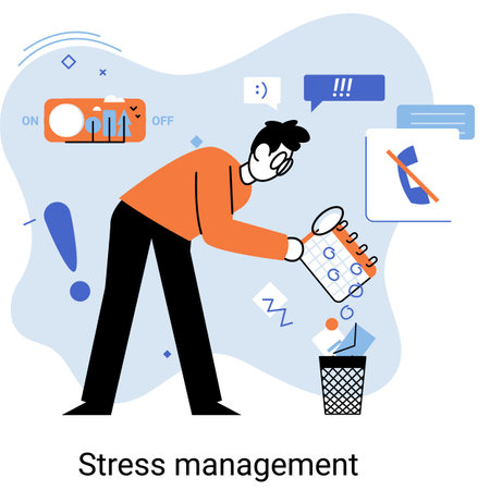 Stress management abstract concept, pressure control, depression, emotional tension, mental health management, physical and psychological stress. Way to lead an active, productive and fulfilling lifeのイラスト素材