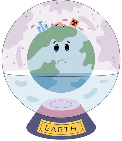 Planet Earth is suffering, danger rising temperature, water in ballonglobe due to ice melting. Global warming climate changes concept Climat change metaphor. Planet risk and danger flood riskのイラスト素材
