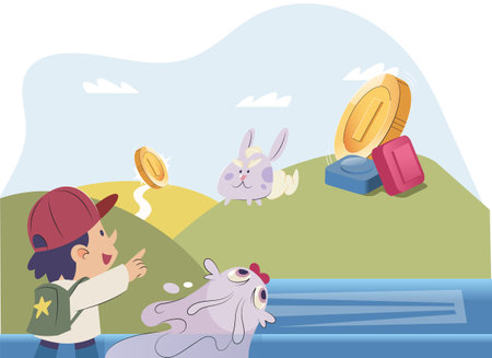 Play to earn, video games in which player can receive rewards with real value, blockchain projects. Metaverse, game finance technology. People playing online games with laptop and smartphoneのイラスト素材